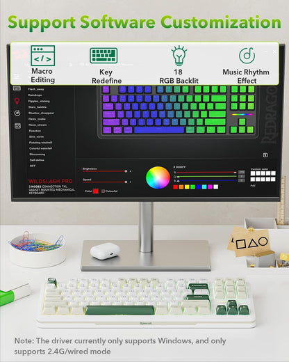 K734W Wireless Mechanical Keyboard, Tri Mode BT5.0/2.4G/USB-C 75% 81 Keys TKL Custom Hot Swappable Gaming Keyboard, Pre-Lubed Linear Switches,Rgb Gasket Computer Creamy Keyboard, for PC/MAC