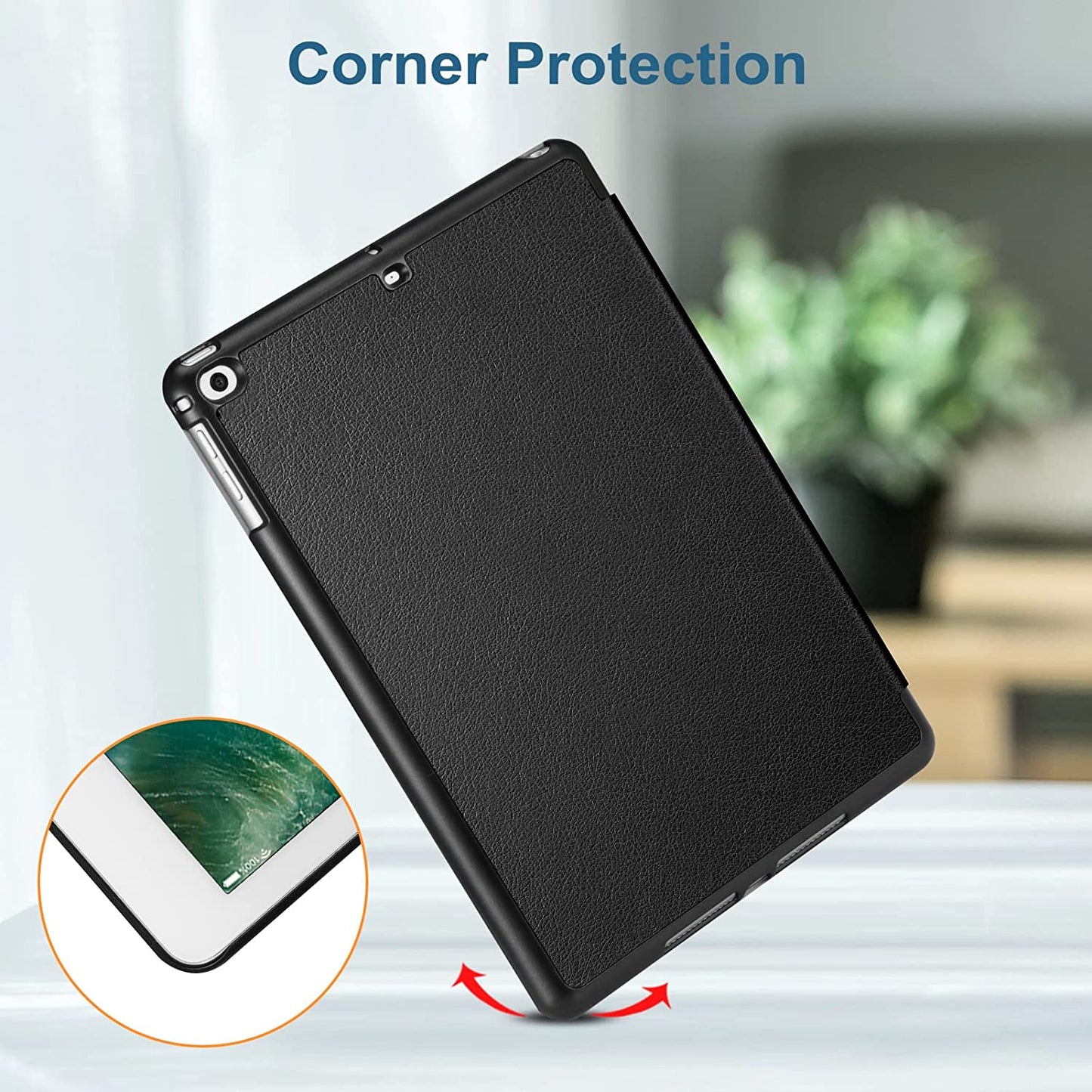 Slim Case for Ipad 6Th /5Th Generation 9.7", Ipad Air 2 & Air 1 | Lightweight Smart Protective Stand Cover, Shockproof Protection, Viewing & Typing Angles, Auto Wake/Sleep, Black