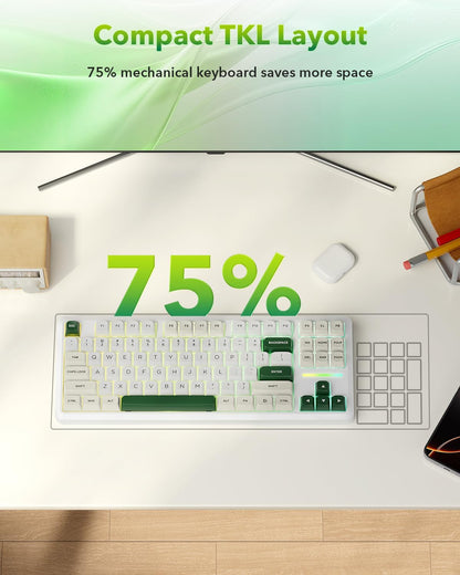K734W Wireless Mechanical Keyboard, Tri Mode BT5.0/2.4G/USB-C 75% 81 Keys TKL Custom Hot Swappable Gaming Keyboard, Pre-Lubed Linear Switches,Rgb Gasket Computer Creamy Keyboard, for PC/MAC
