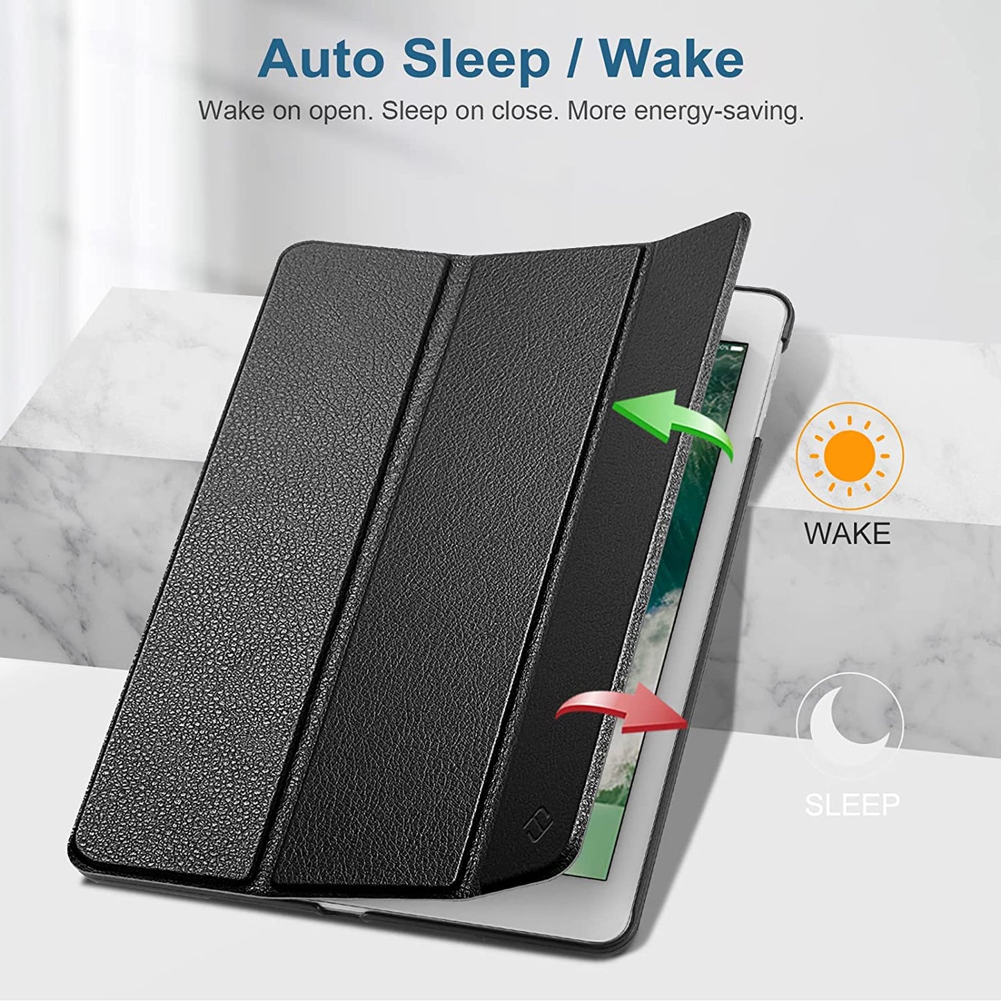 Slim Case for Ipad 6Th /5Th Generation 9.7", Ipad Air 2 & Air 1 | Lightweight Smart Protective Stand Cover, Shockproof Protection, Viewing & Typing Angles, Auto Wake/Sleep, Black