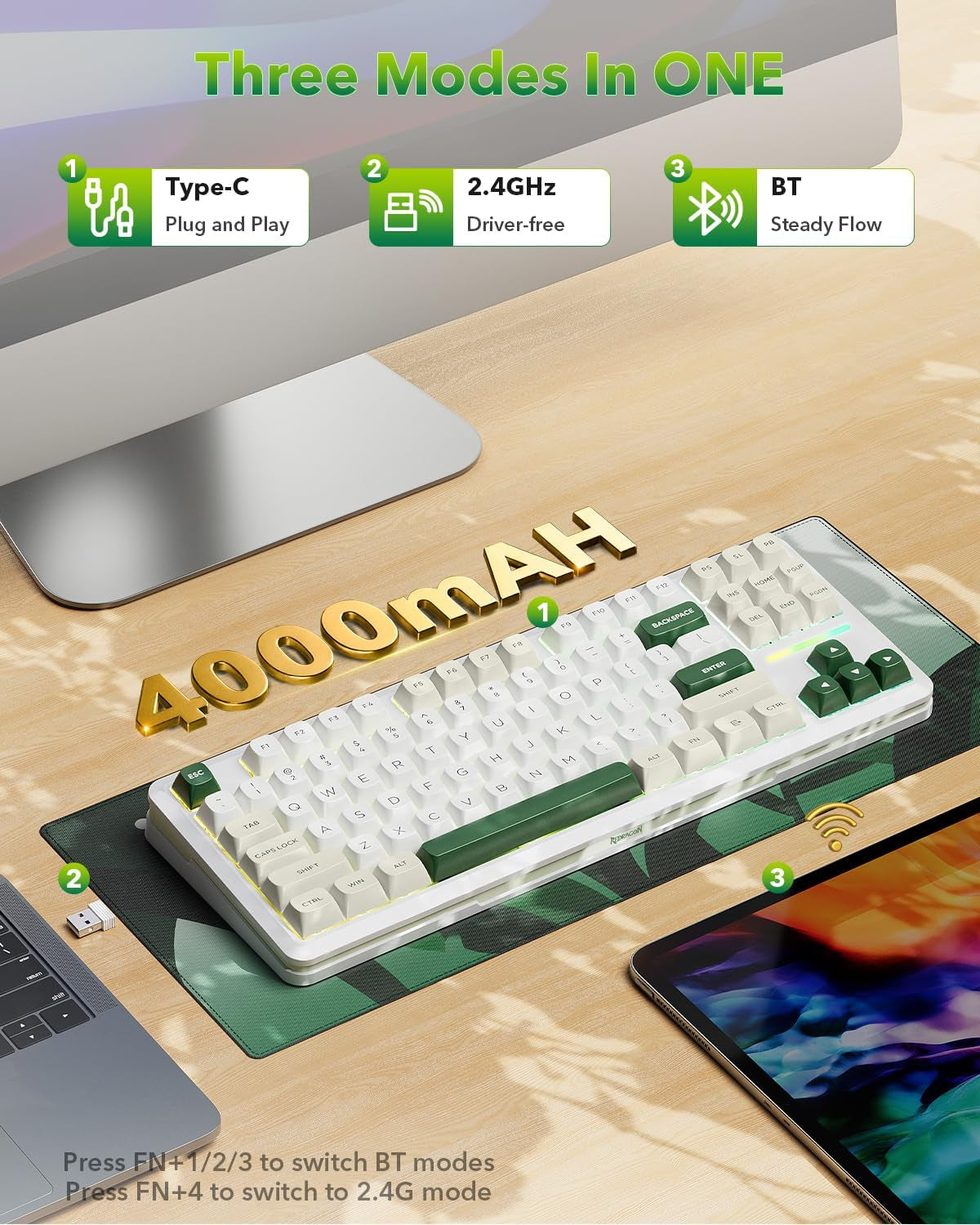 K734W Wireless Mechanical Keyboard, Tri Mode BT5.0/2.4G/USB-C 75% 81 Keys TKL Custom Hot Swappable Gaming Keyboard, Pre-Lubed Linear Switches,Rgb Gasket Computer Creamy Keyboard, for PC/MAC