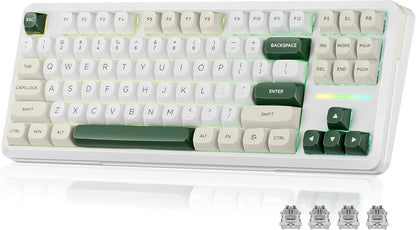 K734W Wireless Mechanical Keyboard, Tri Mode BT5.0/2.4G/USB-C 75% 81 Keys TKL Custom Hot Swappable Gaming Keyboard, Pre-Lubed Linear Switches,Rgb Gasket Computer Creamy Keyboard, for PC/MAC